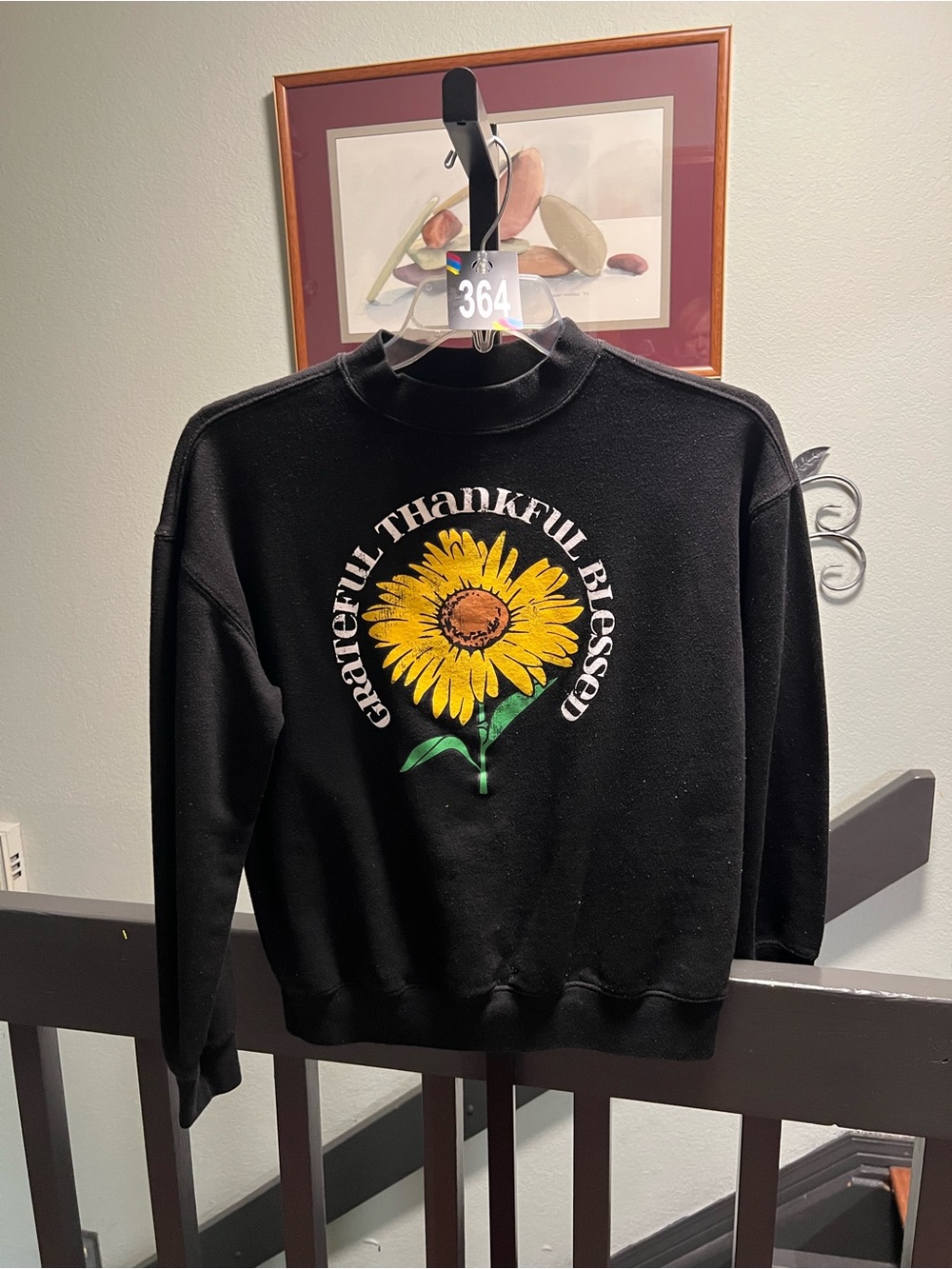 Awake Black Crewneck Sweatshirt with Yellow Sunflower GraphicLarge #364